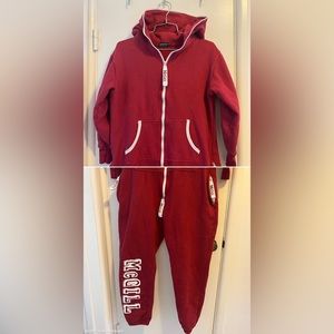 McGill onesie, red cotton fleece full zip, size small